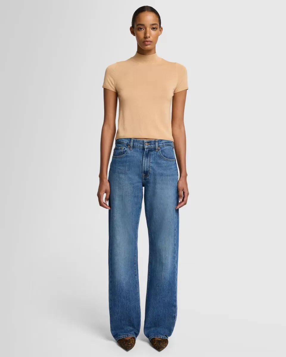 Women 7 For All Mankind Cashmere Mock Neck Short Sleeve Sweater in Porcini
