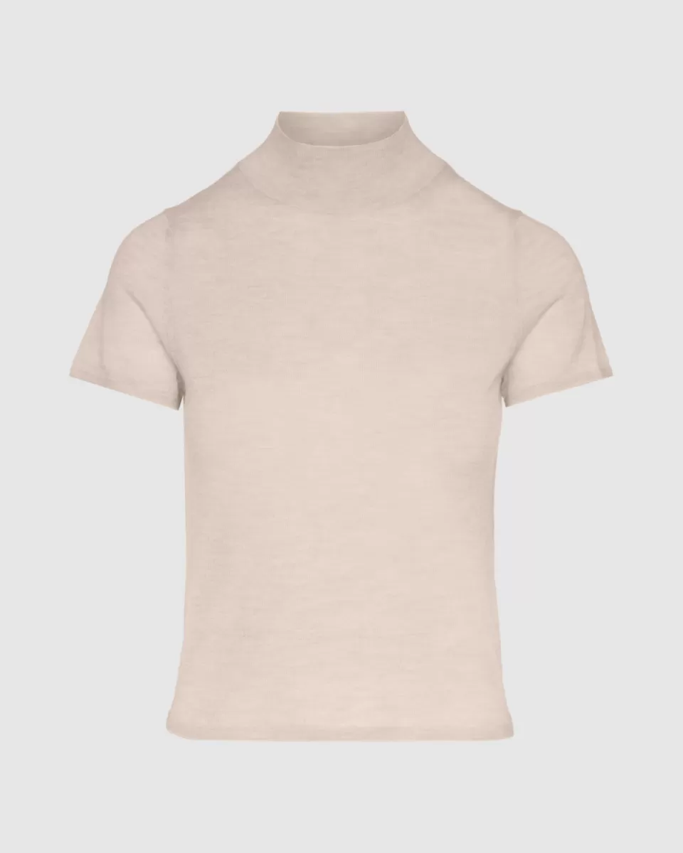 Women 7 For All Mankind Cashmere Mock Neck Short Sleeve Sweater in Porcini