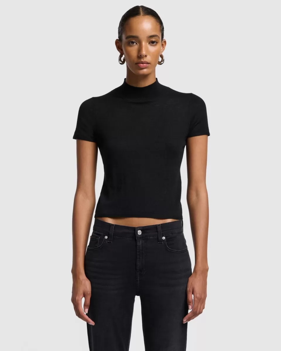 Women 7 For All Mankind Cashmere Mock Neck Short Sleeve Sweater in Porcini