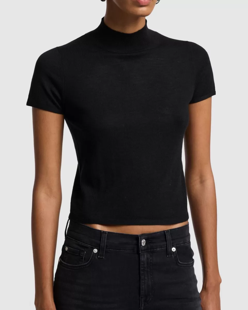 Women 7 For All Mankind Cashmere Mock Neck Short Sleeve Sweater in Porcini