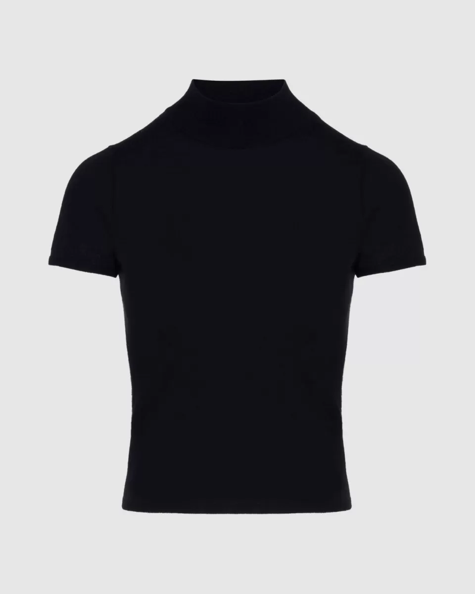 Women 7 For All Mankind Cashmere Mock Neck Short Sleeve Sweater in Porcini