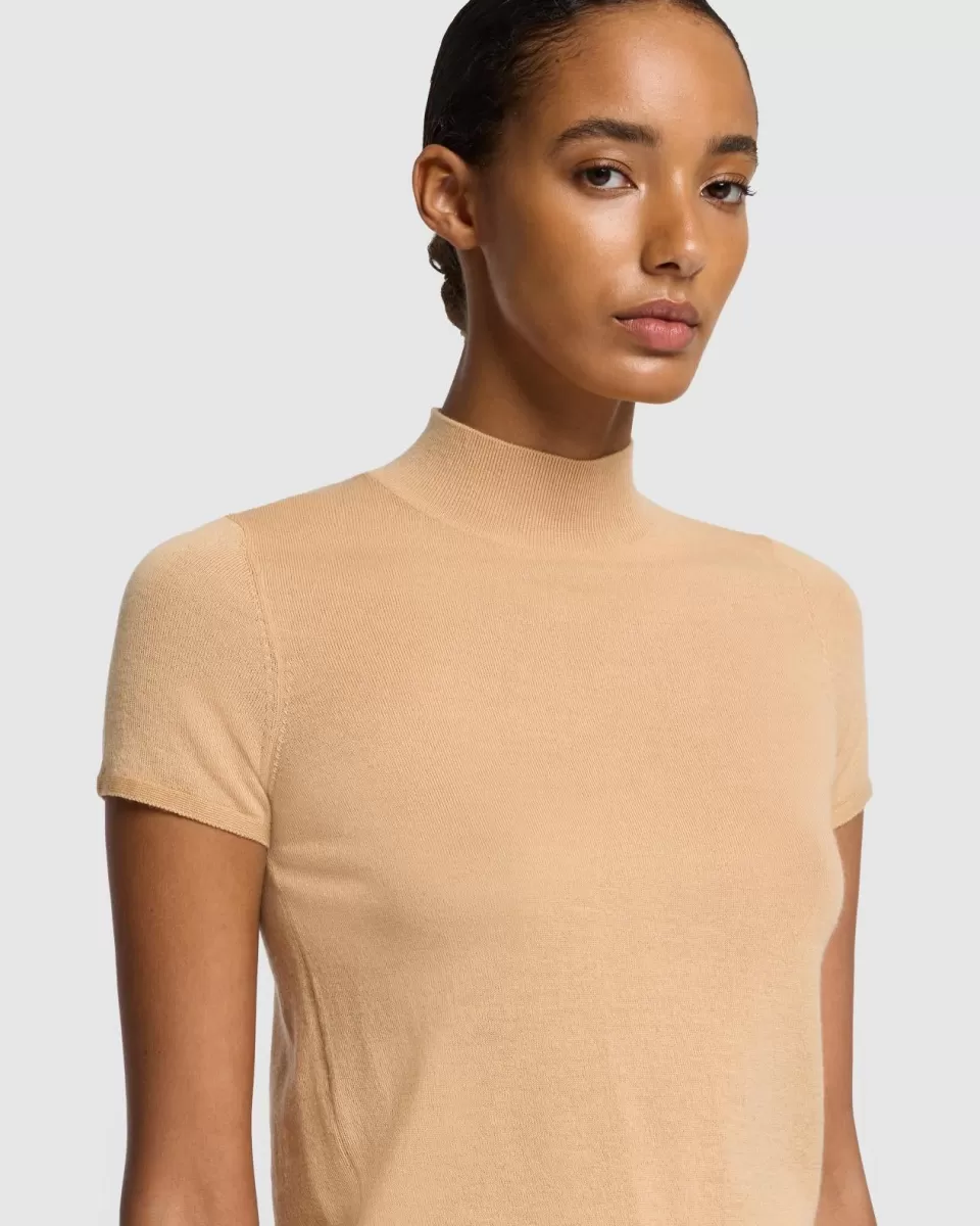 Women 7 For All Mankind Cashmere Mock Neck Short Sleeve Sweater in Porcini