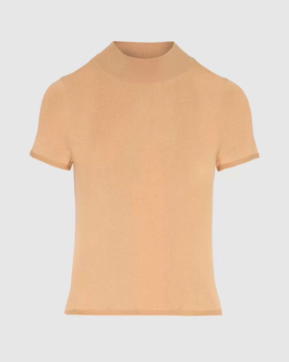 Women 7 For All Mankind Cashmere Mock Neck Short Sleeve Sweater in Porcini