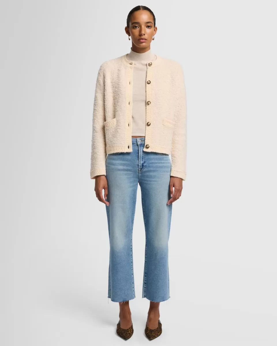 Women 7 For All Mankind Cashmere Mock Neck Short Sleeve Sweater in Porcini