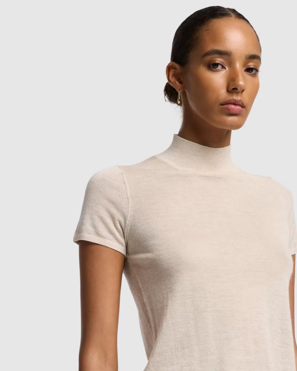 Women 7 For All Mankind Cashmere Mock Neck Short Sleeve Sweater in Porcini