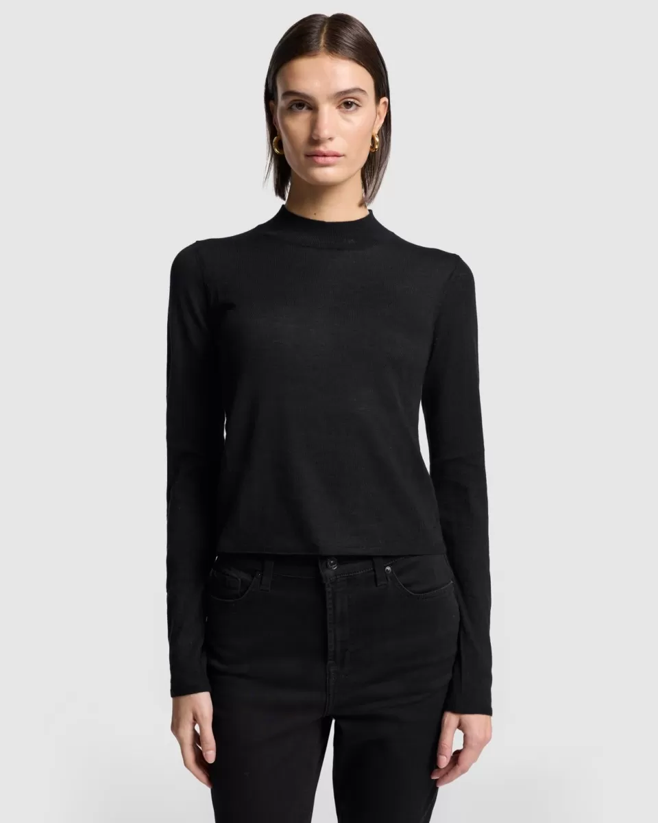 Women 7 For All Mankind Cashmere Mock Neck Sweater in Black