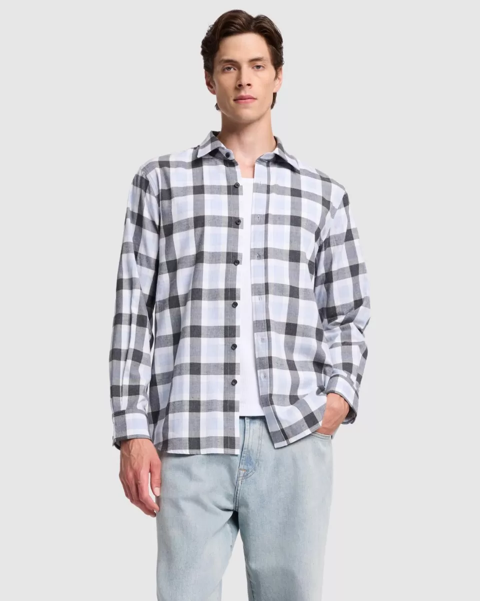 7 For All Mankind Checkered Flannel in Grey Melange