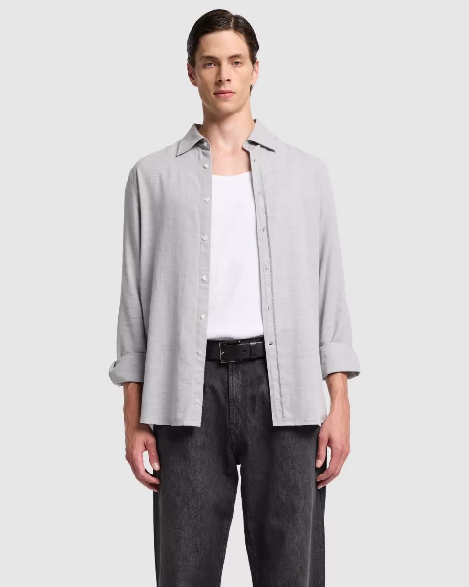 7 For All Mankind Cotton-Cashmere Button Up Shirt in Light Grey