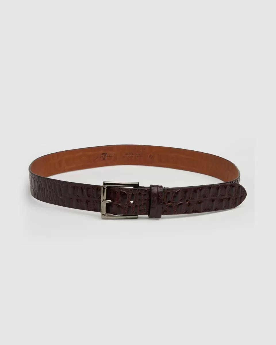 7 For All Mankind Croc Embosssed Italian Leather Belt in Brown