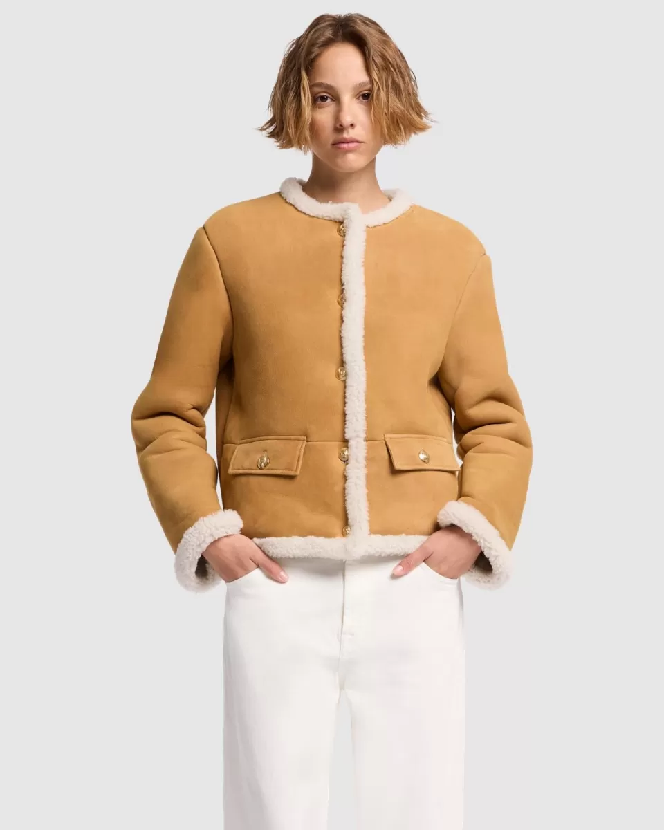 Women 7 For All Mankind Cropped Shearling Jacket in