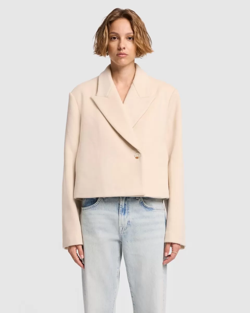 Women 7 For All Mankind Cropped Wool Jacket in Milk