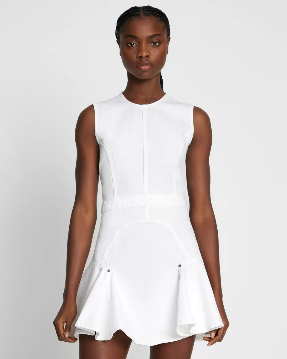 Women 7 For All Mankind Denim Flounce Dress Mini in Brilliant White