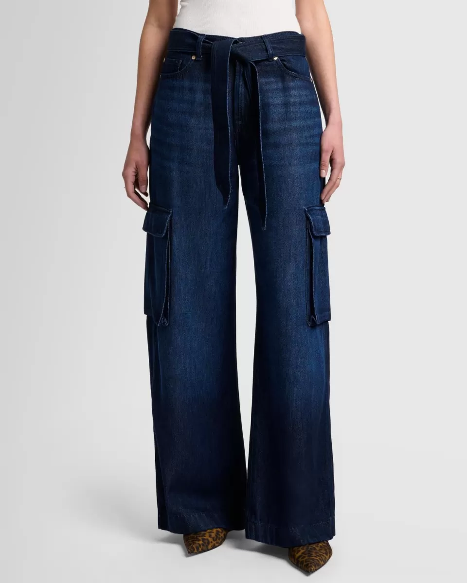 Women 7 For All Mankind Denim Lustre Cargo Wide Leg in Stormy