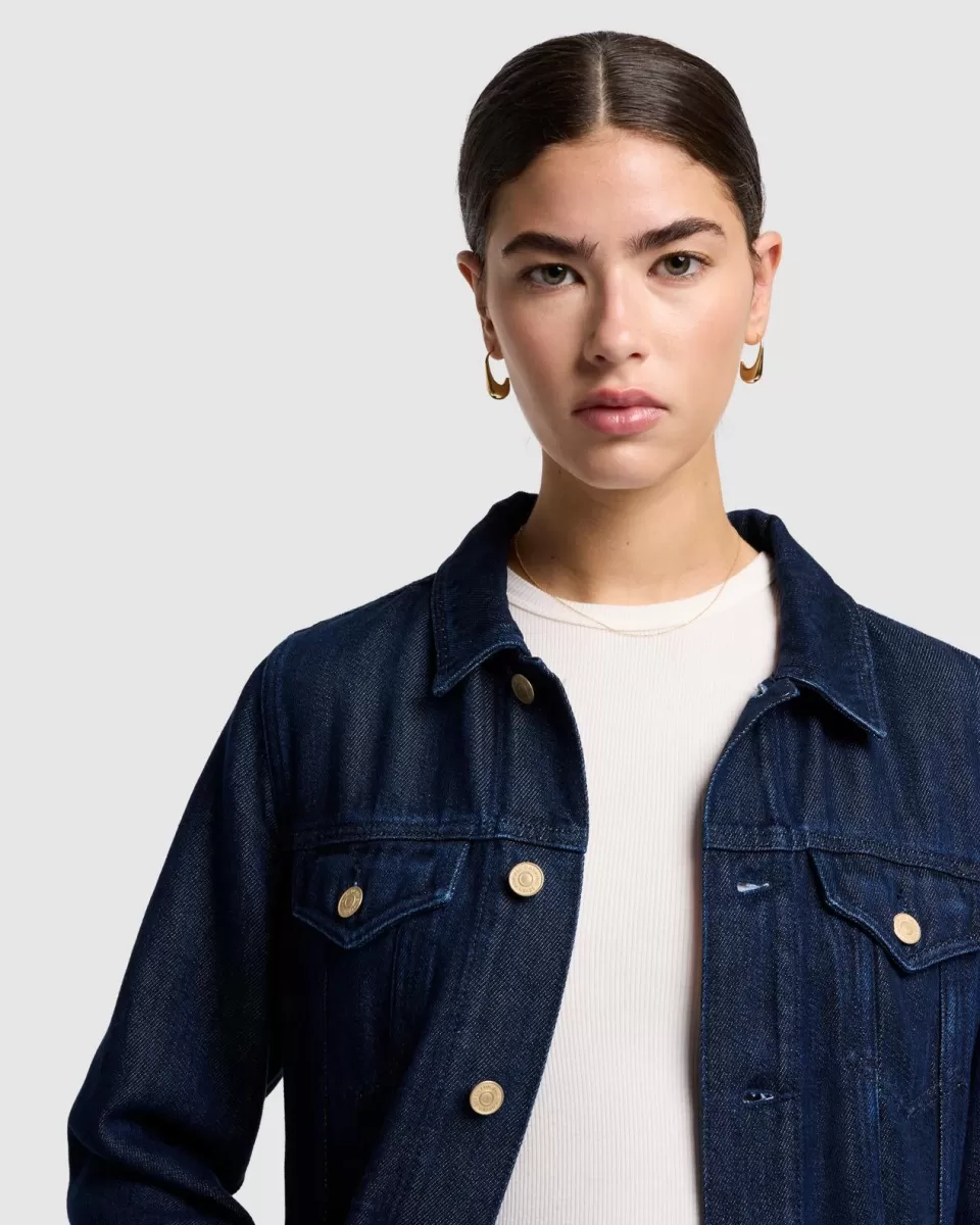 Women 7 For All Mankind Denim Lustre Flounce Trucker Jacket in