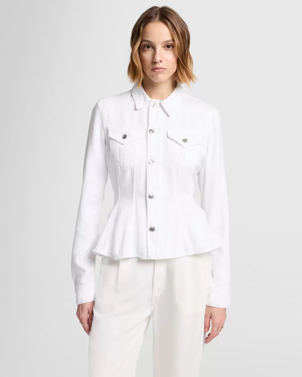 Women 7 For All Mankind Denim Lustre Flounce Trucker Jacket in White