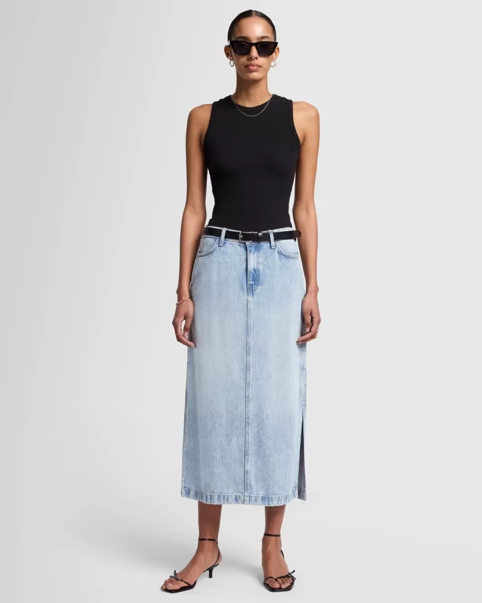 Women 7 For All Mankind Denim Lustre Midi Skirt in Abyss