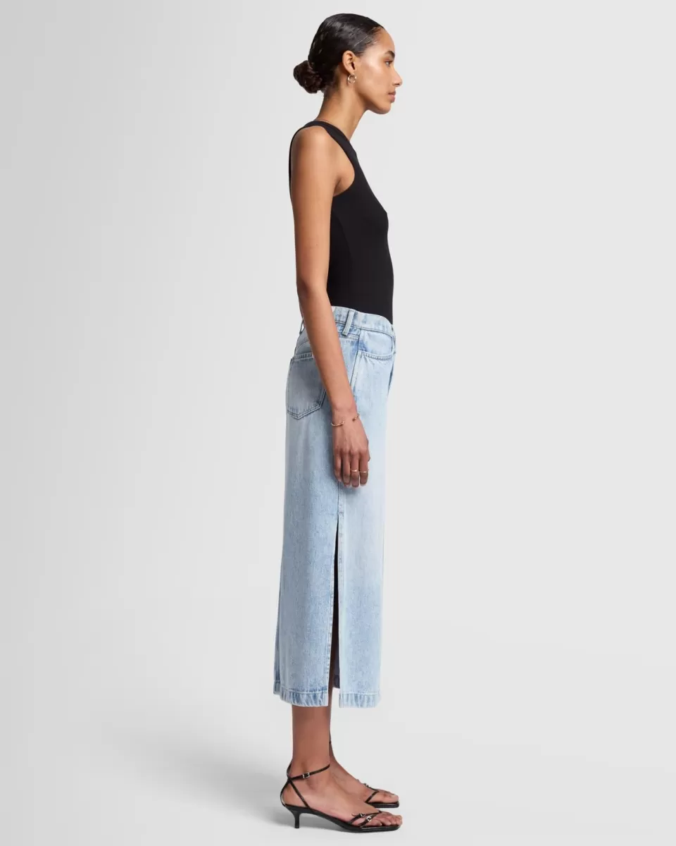 Women 7 For All Mankind Denim Lustre Midi Skirt in Abyss