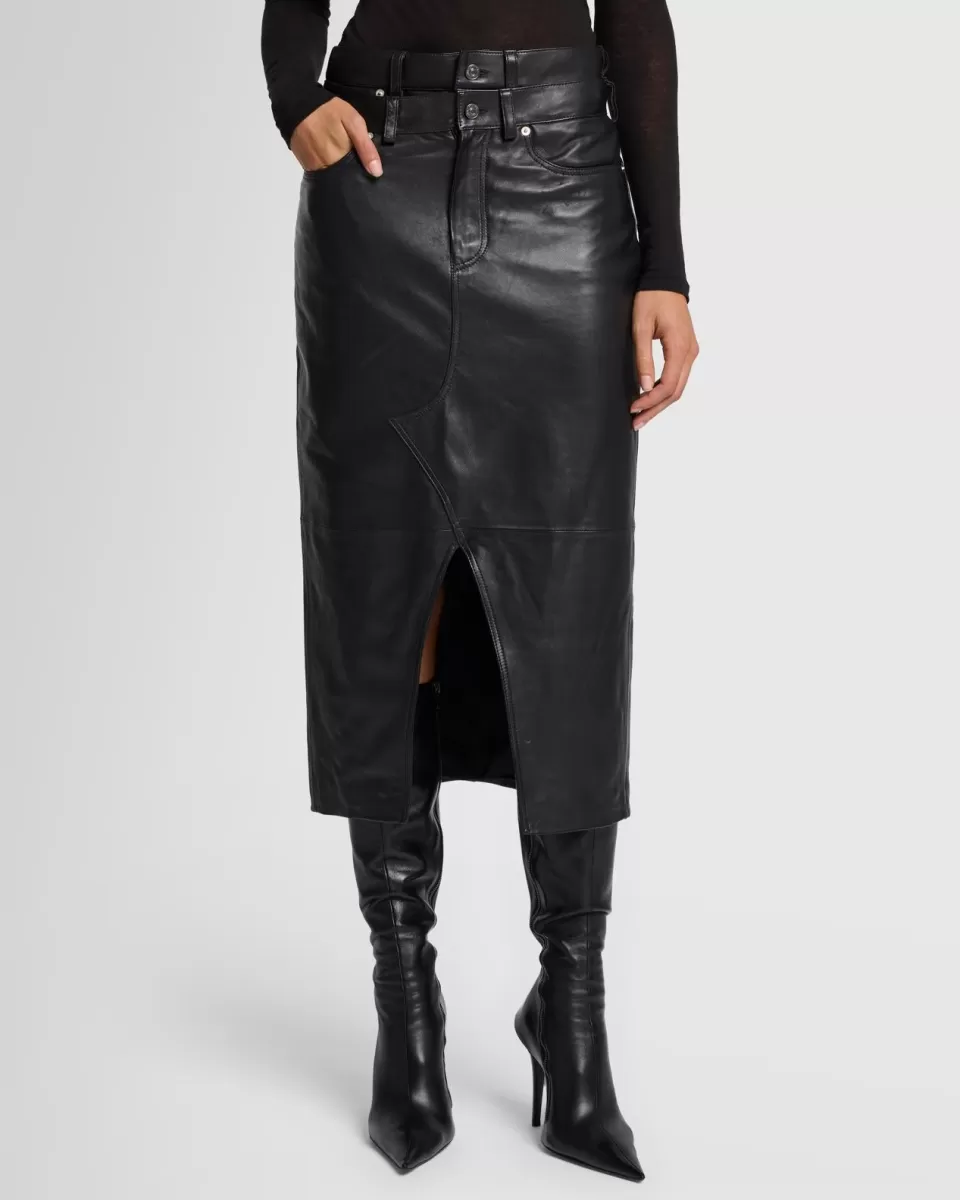 Women 7 For All Mankind Double Waist Italian Leather Skirt in