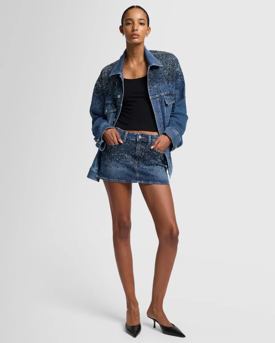 Women 7 For All Mankind Elena Crystal Denim Mini Skirt in