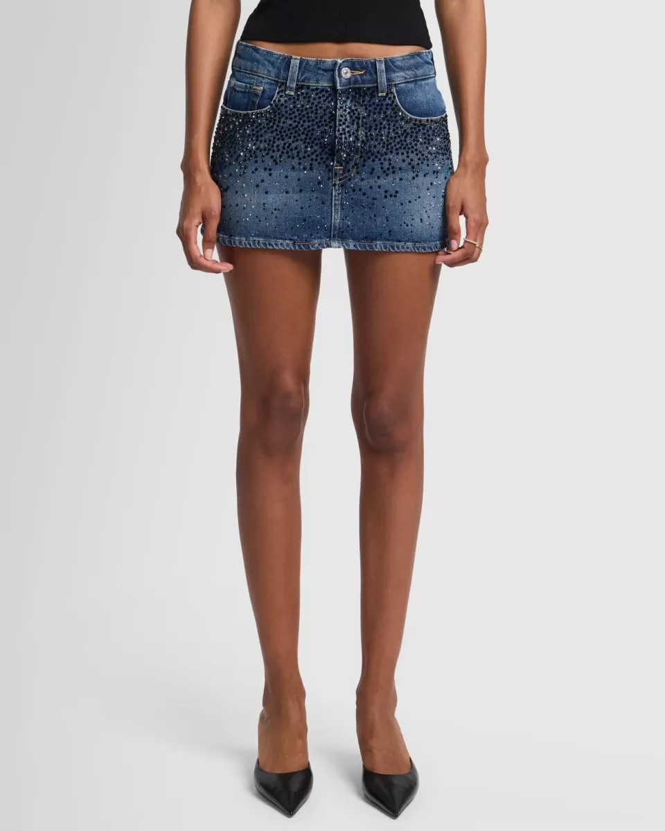 Women 7 For All Mankind Elena Crystal Denim Mini Skirt in