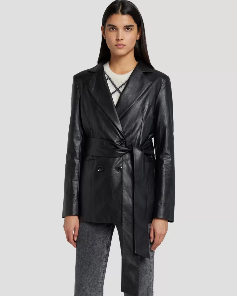 Women 7 For All Mankind Faux Leather Wrap Blazer in