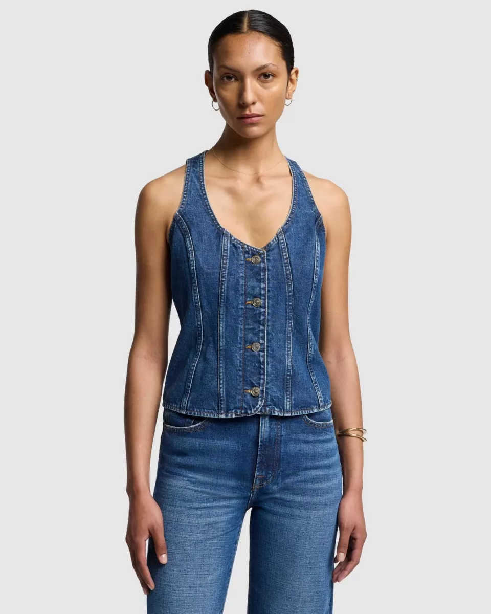 Women 7 For All Mankind Fitted Denim Vest in