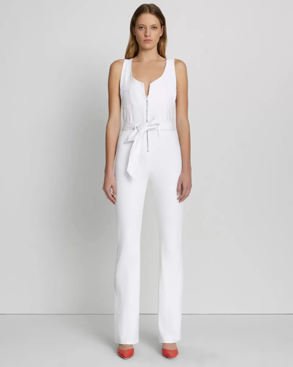 Women 7 For All Mankind Front Zip Flare Jumpsuit in Brilliant White