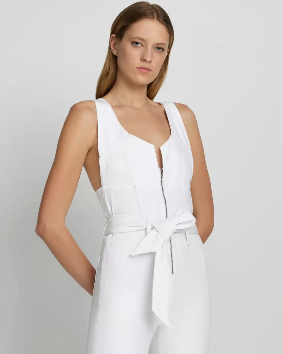 Women 7 For All Mankind Front Zip Flare Jumpsuit in Brilliant White