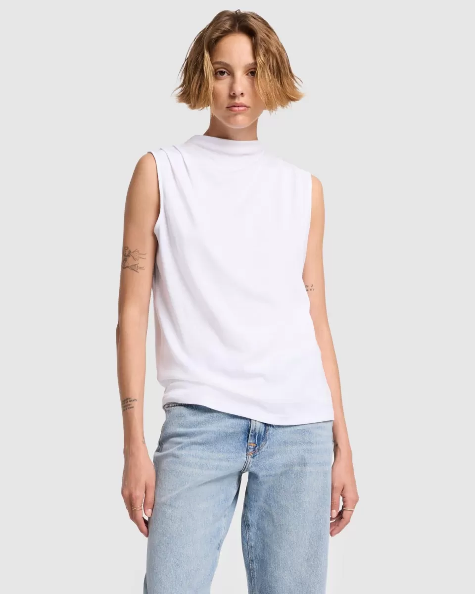 Women 7 For All Mankind High Neck Draped Top in Milk