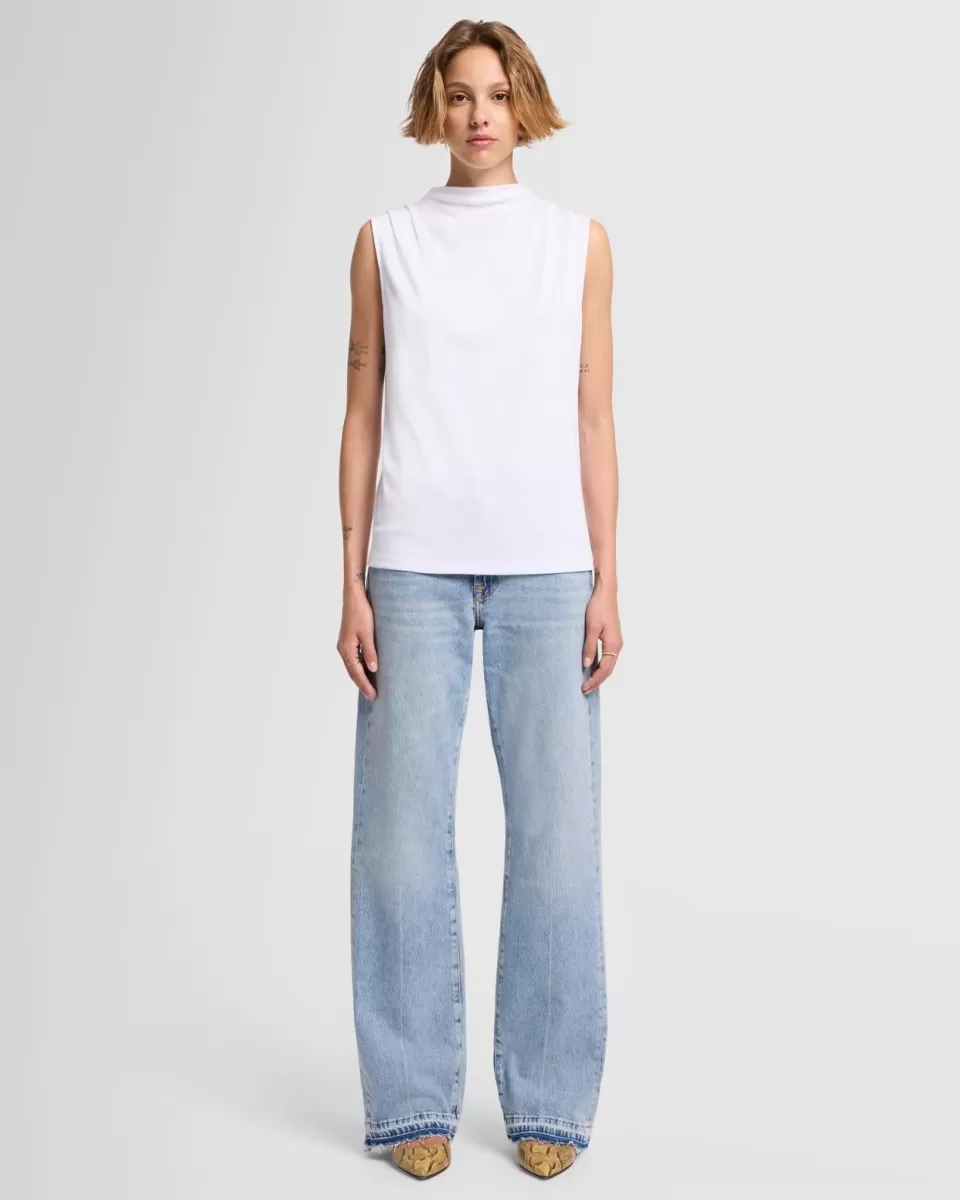 Women 7 For All Mankind High Neck Draped Top in Milk