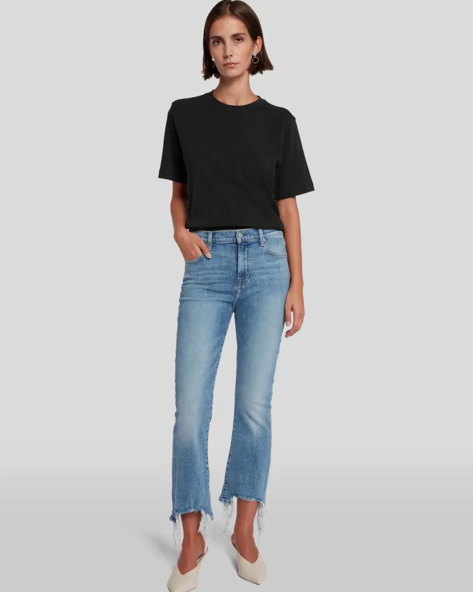 Women 7 For All Mankind High Waist Slim Kick with Long Side Hem and Destroy in Sloane Vintage