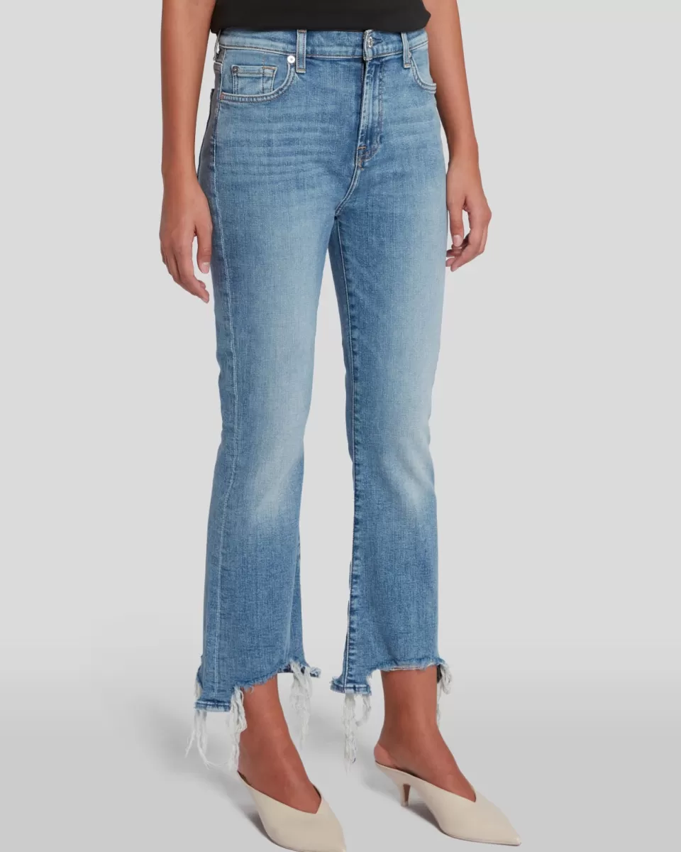 Women 7 For All Mankind High Waist Slim Kick with Long Side Hem and Destroy in Sloane Vintage