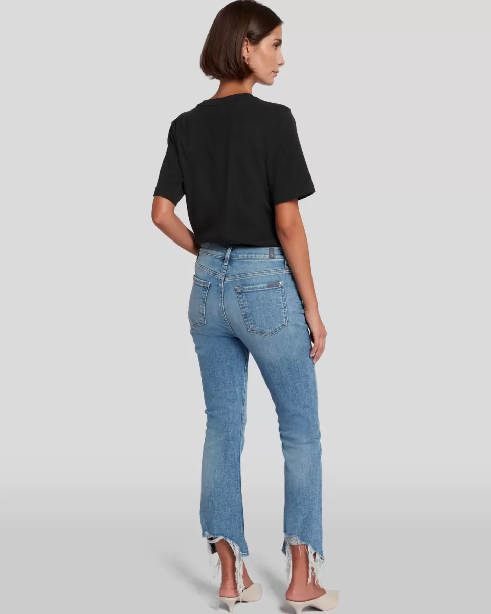 Women 7 For All Mankind High Waist Slim Kick with Long Side Hem and Destroy in Sloane Vintage