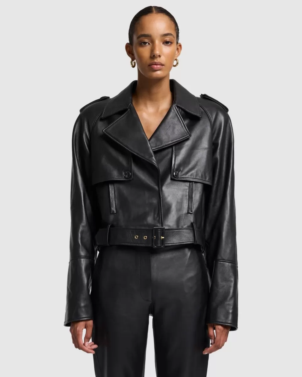 Women 7 For All Mankind Italian Leather Cropped Moto Jacket in