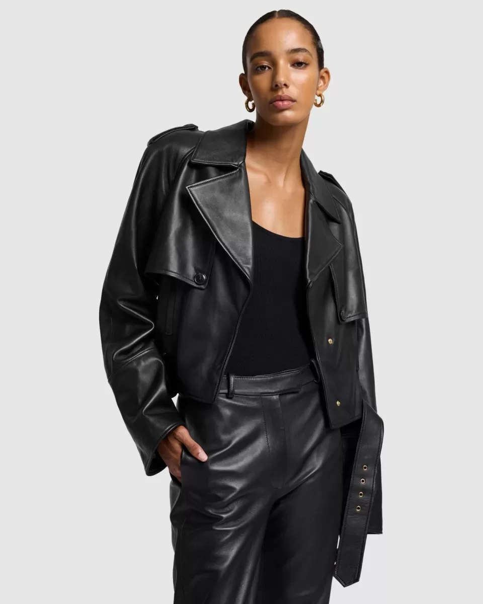 Women 7 For All Mankind Italian Leather Cropped Moto Jacket in