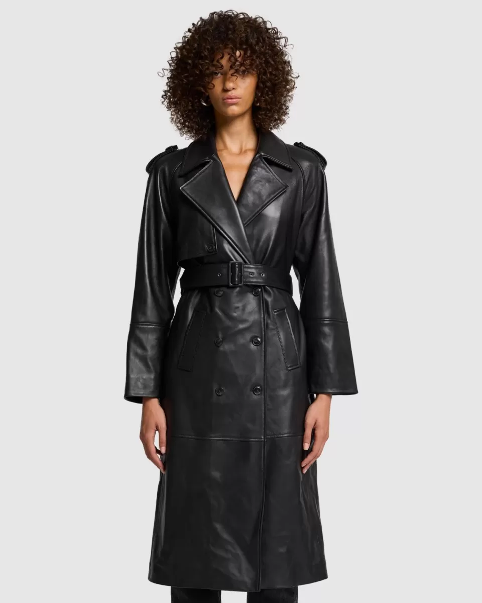 Women 7 For All Mankind Italian Leather Trench Coat in