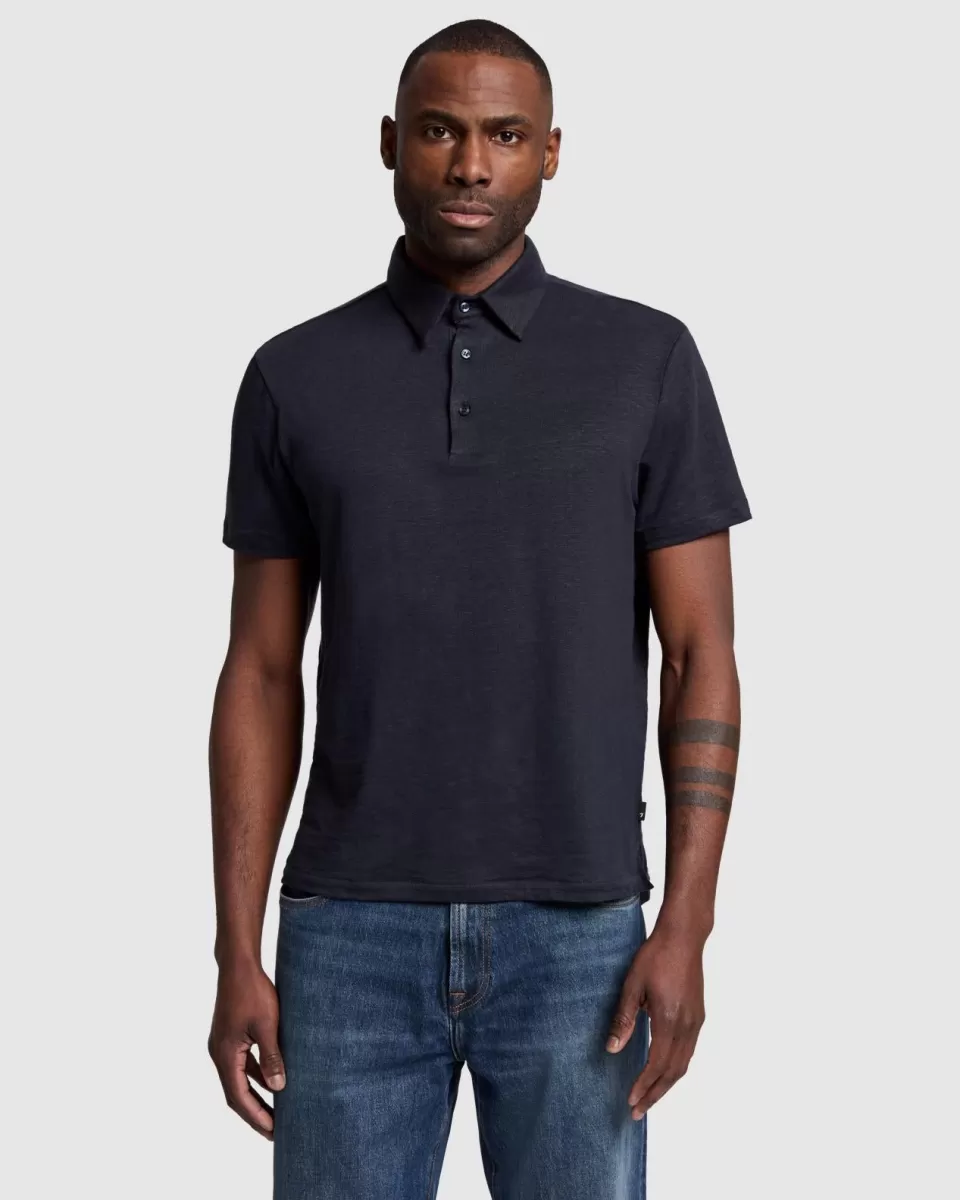 7 For All Mankind Linen Blend Polo in Ocean Floor