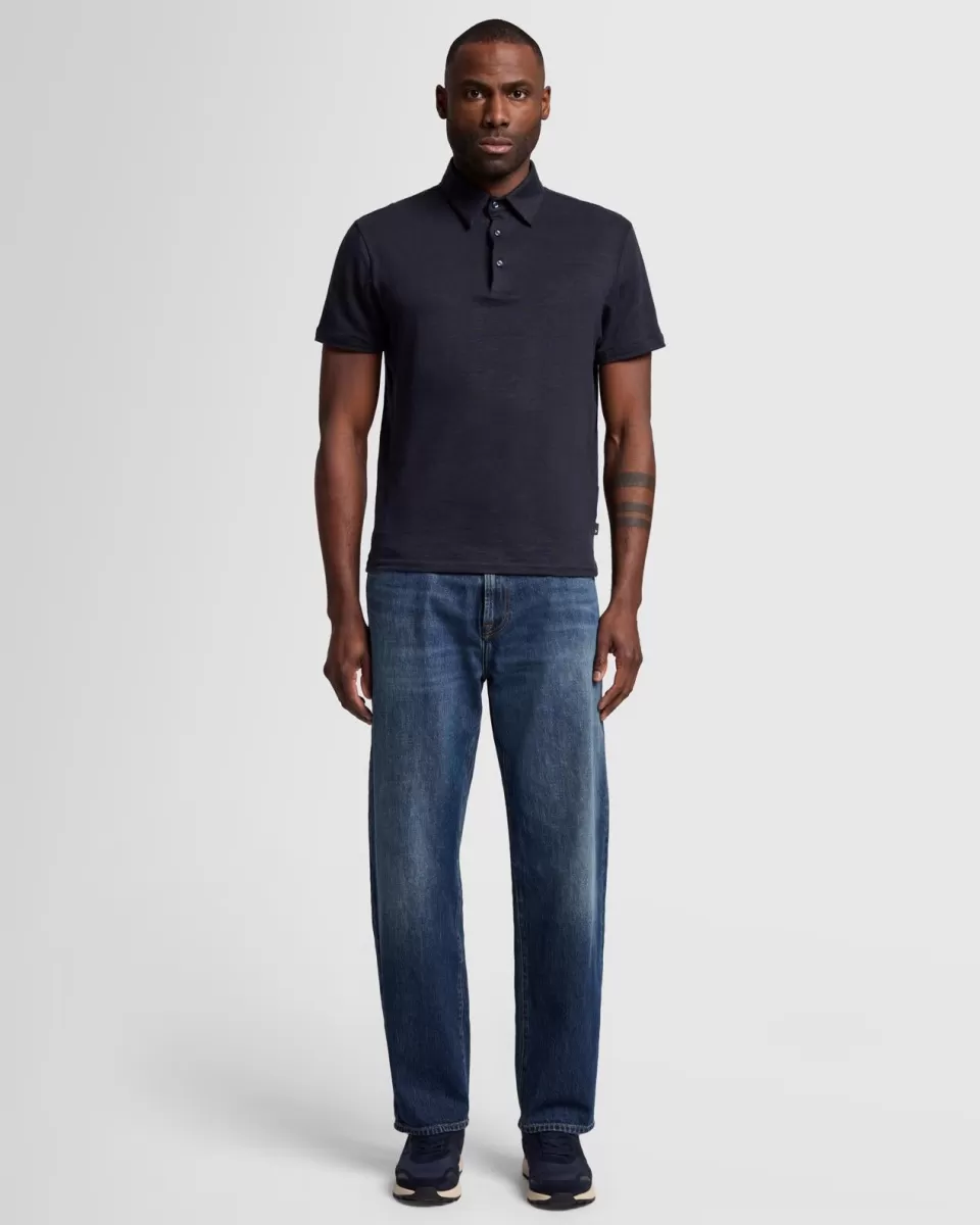 7 For All Mankind Linen Blend Polo in Ocean Floor