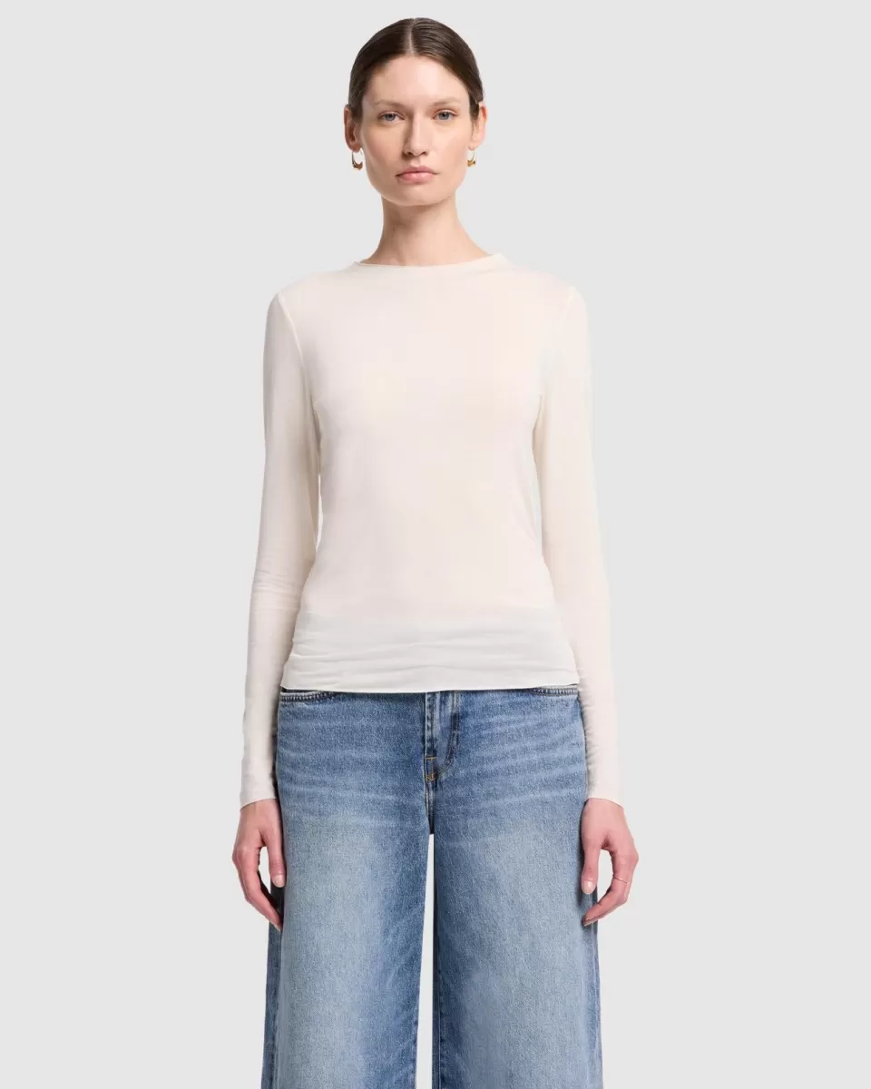 Women 7 For All Mankind Long Sleeve High Neck Top in Milk