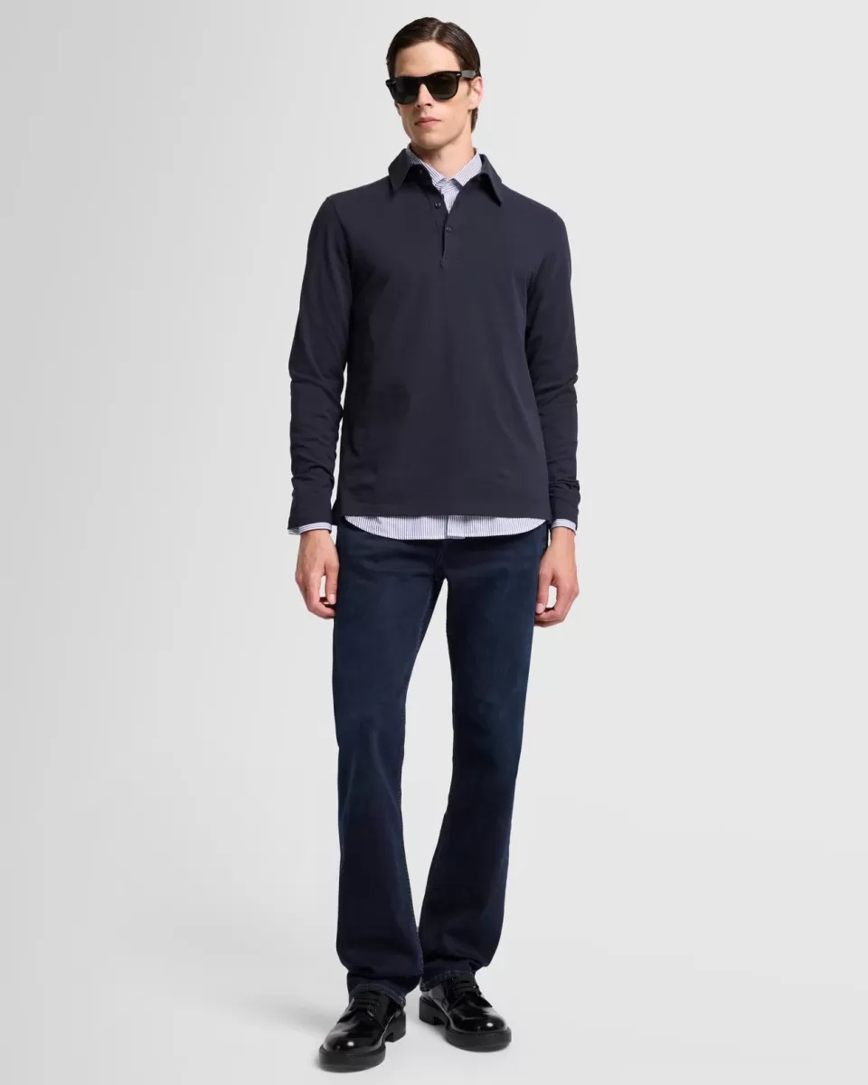 7 For All Mankind Long Sleeve Polo in Navy