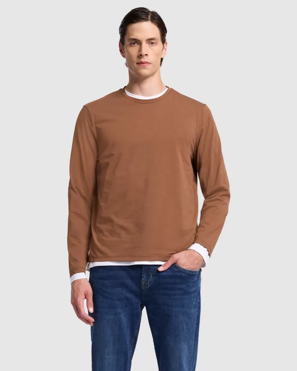 7 For All Mankind Luxe Performance Long Sleeve Tee in Nutshell