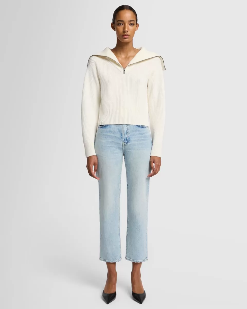 Women 7 For All Mankind Merino Half Zip Sweater in Off White