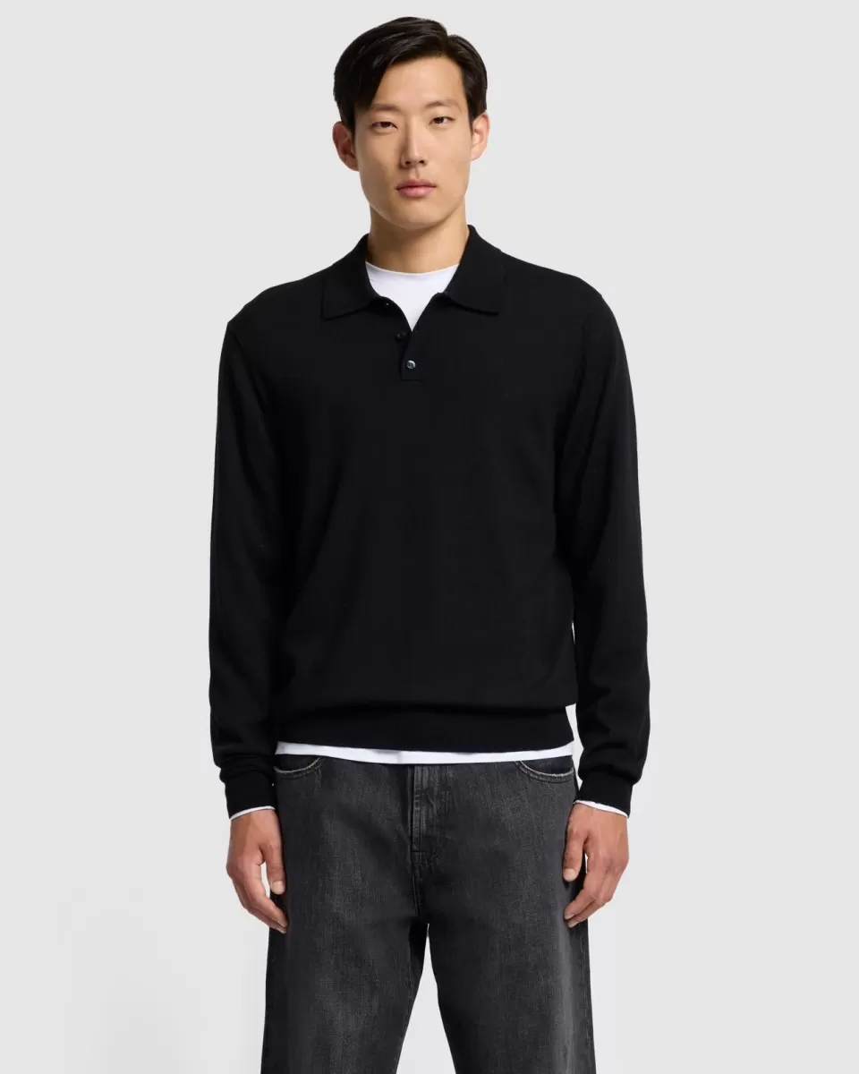 7 For All Mankind Merino Polo in Black