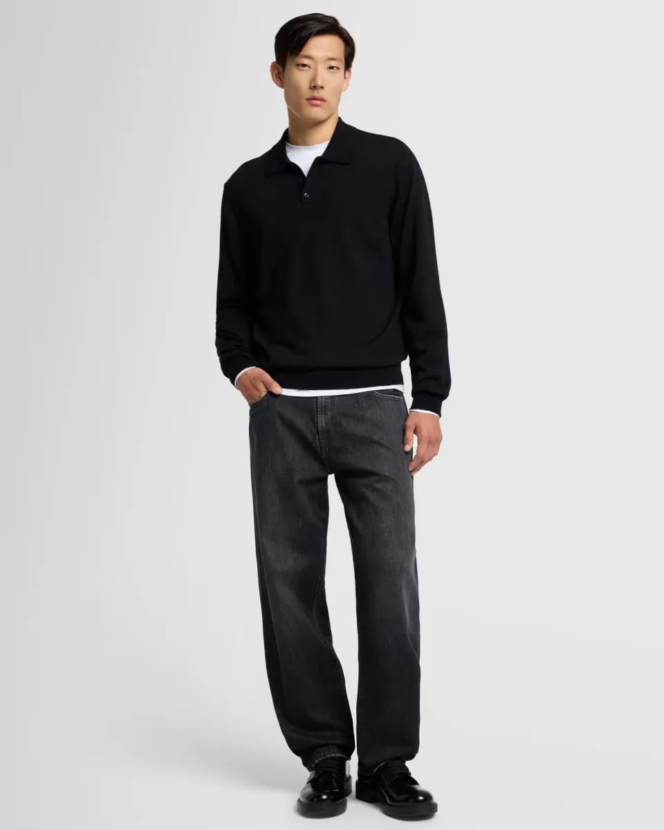 7 For All Mankind Merino Polo in Black