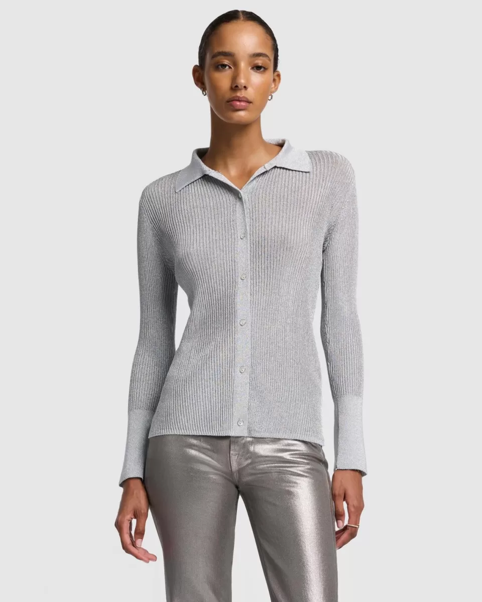 Women 7 For All Mankind Metallic Long Sleeve Cardigan