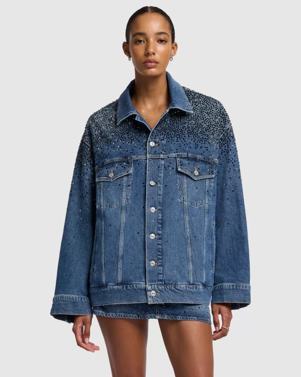 Women 7 For All Mankind Oli Crystal Oversized Trucker Jacket in