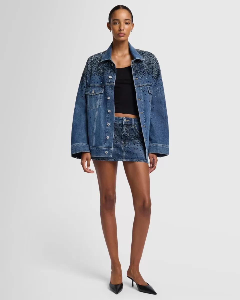 Women 7 For All Mankind Oli Crystal Oversized Trucker Jacket in