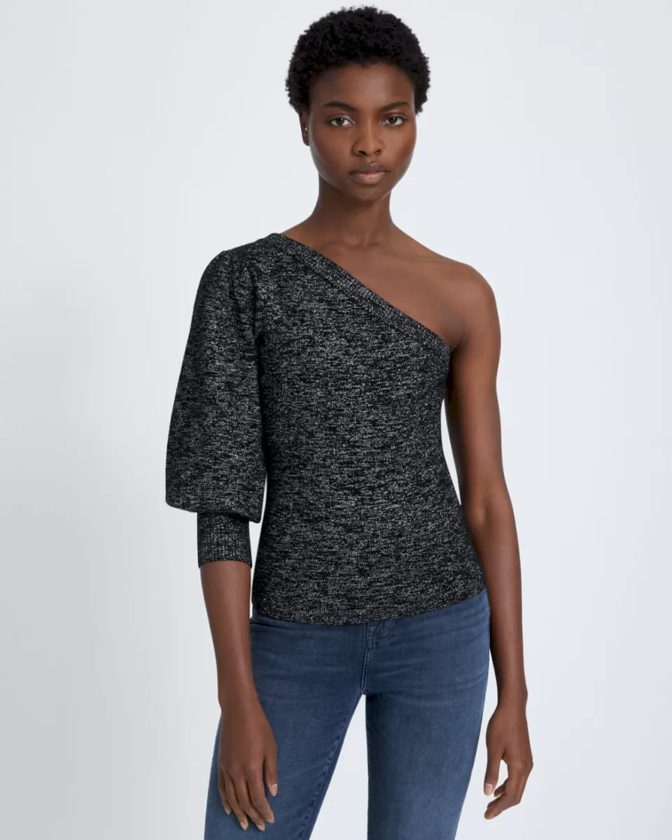 Women 7 For All Mankind One Shoulder Sweater in Black Metallic