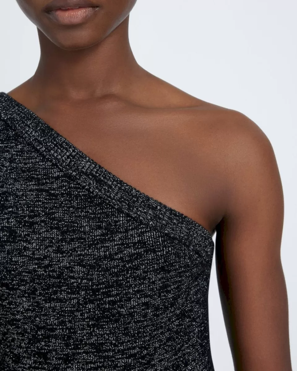 Women 7 For All Mankind One Shoulder Sweater in Black Metallic