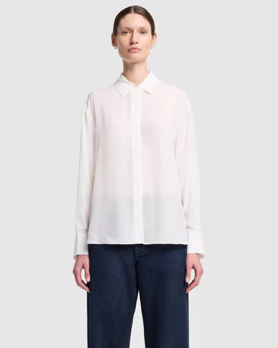 Women 7 For All Mankind Oversized Silk Button Up in Off White